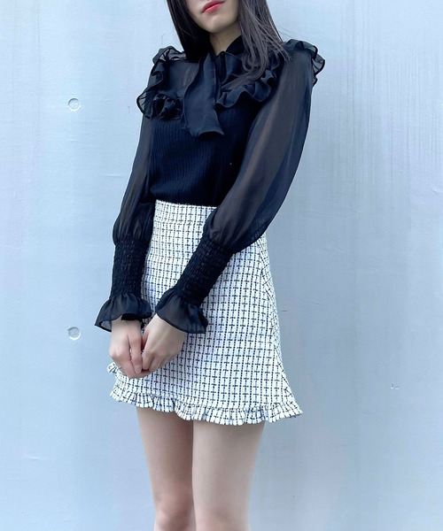 titty＆Co. PETIT（ティティアンドコープティ）の「【titty&Co.PETIT】フリルリボンシャーリングブラウス（シャツ/ブラウス・レディース・ホワイト/ブラック・FREE）」の12枚目の写真