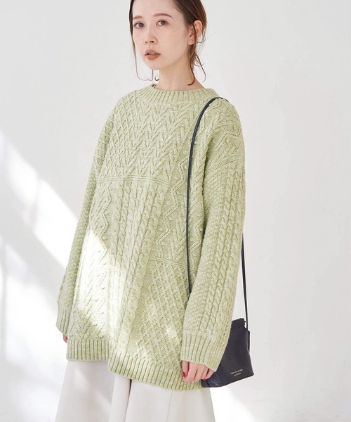 ROPE' PICNIC（ロペピクニック）の「【WEB限定】パッチワークケーブルニットプルオーバー（ニット/セーター・レディース・ライトグリーン/ブラック系その他/キナリ・38）」の3枚目の写真