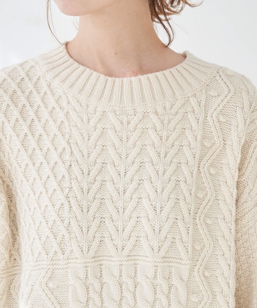 ROPE' PICNIC（ロペピクニック）の「【WEB限定】パッチワークケーブルニットプルオーバー（ニット/セーター・レディース・ライトグリーン/ブラック系その他/キナリ・38）」の7枚目の写真