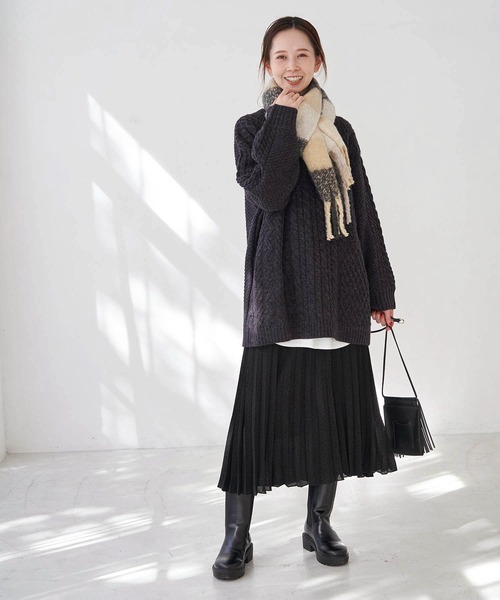 ROPE' PICNIC（ロペピクニック）の「【WEB限定】パッチワークケーブルニットプルオーバー（ニット/セーター・レディース・ライトグリーン/ブラック系その他/キナリ・38）」の11枚目の写真