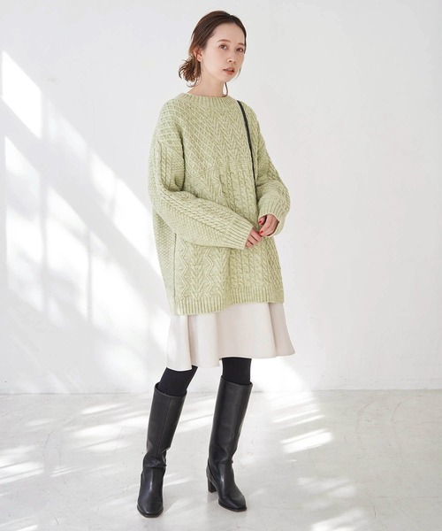 ROPE' PICNIC（ロペピクニック）の「【WEB限定】パッチワークケーブルニットプルオーバー（ニット/セーター・レディース・ライトグリーン/ブラック系その他/キナリ・38）」の8枚目の写真