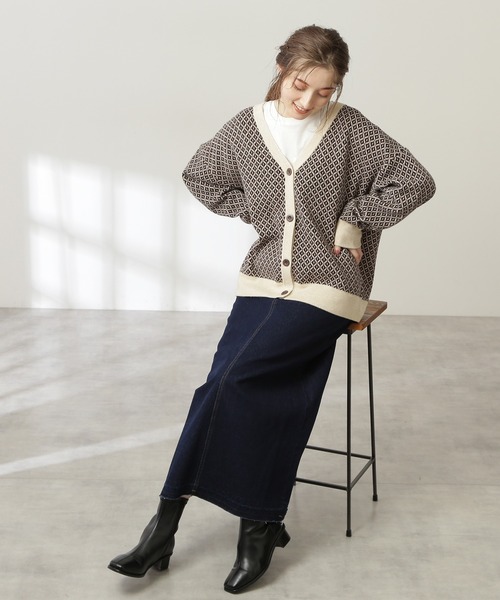 N.（N. Natural Beauty Basic）（エヌエヌナチュラルビューティーベーシック）の「◆ジャガードニットカーディガンⅡ（カーディガン/ボレロ・レディース・ホワイト系その他/ブラック系その他・MEDIUM）」の6枚目の写真