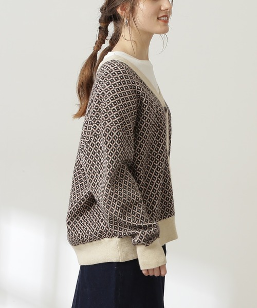 N.（N. Natural Beauty Basic）（エヌエヌナチュラルビューティーベーシック）の「◆ジャガードニットカーディガンⅡ（カーディガン/ボレロ・レディース・ホワイト系その他/ブラック系その他・MEDIUM）」の5枚目の写真