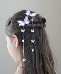 蝶揺れるチェーン付きちょうちょヘアクリップ2個セット