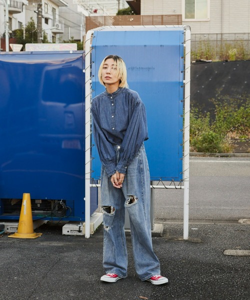 セール】デニムスタンドフリルシャツ（シャツ/ブラウス）｜Auntie Rosa