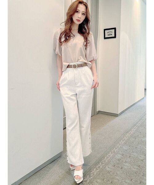 RESEXXY（リゼクシー）の「サイドボタンツイードニットパンツ（その他パンツ・レディース・アイボリー/ブラック/ブルー・FREE）」の5枚目の写真