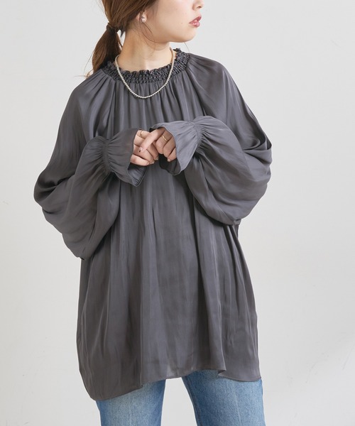 natural couture(ナチュラルクチュール)の「【WEB限定】便利なシャーリングボリューム袖ブラウス(シャツ/ブラウス・レディース・ブラウン/アイボリー/ラベンダー/スミクロ・FREE)」の12枚目の写真