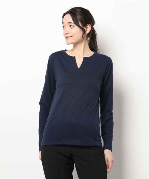 B.I.D.(ビーアイディー)の「《Bd》キーネックスラブ天竺カットソー 半袖(Tシャツ/カットソー・レディース・ホワイト/ブラック/ネイビー/グレー/カーキ/ライトピンク・MEDIUM/LARGE/X-LARGE)」の13枚目の写真
