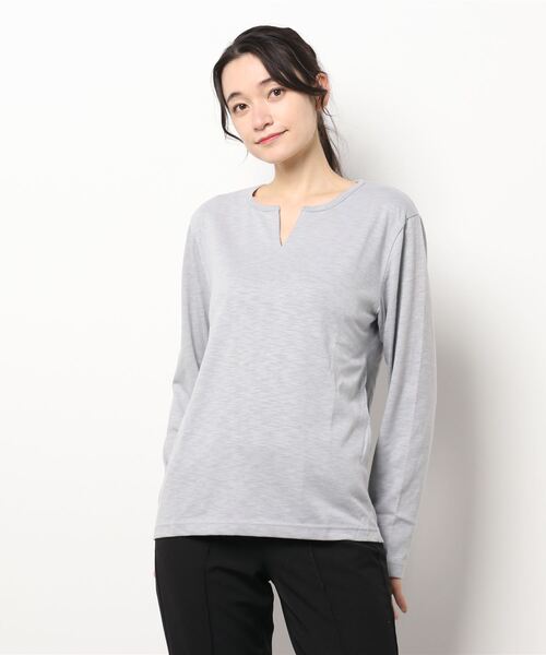 B.I.D.(ビーアイディー)の「《Bd》キーネックスラブ天竺カットソー 半袖(Tシャツ/カットソー・レディース・ホワイト/ブラック/ネイビー/グレー/カーキ/ライトピンク・MEDIUM/LARGE/X-LARGE)」の15枚目の写真