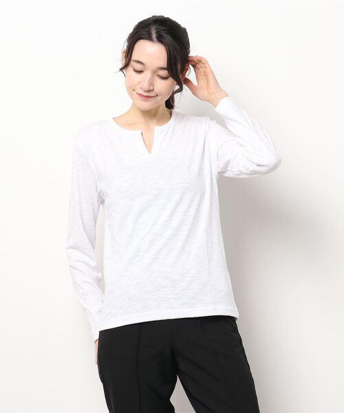 B.I.D.(ビーアイディー)の「《Bd》キーネックスラブ天竺カットソー 半袖(Tシャツ/カットソー・レディース・ホワイト/ブラック/ネイビー/グレー/カーキ/ライトピンク・MEDIUM/LARGE/X-LARGE)」の16枚目の写真