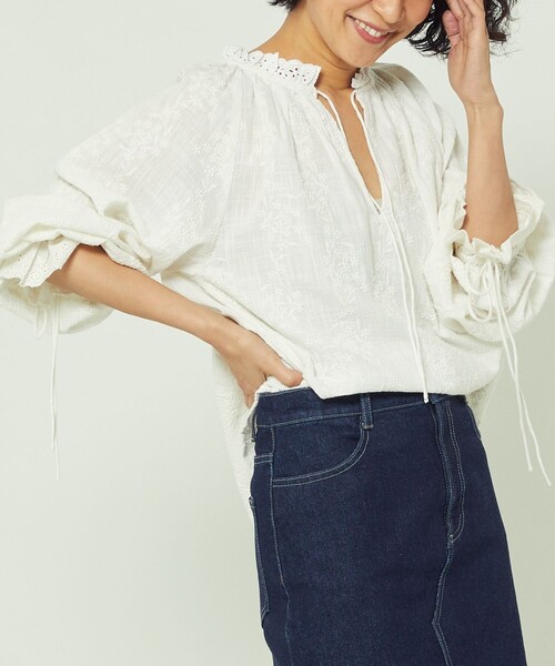 Freada（フリーダ）の「Freada/フリーダ インド総刺繍パフスリーブブラウス（シャツ/ブラウス・レディース・ホワイト/ブラック・ﾌﾘ-）」の15枚目の写真