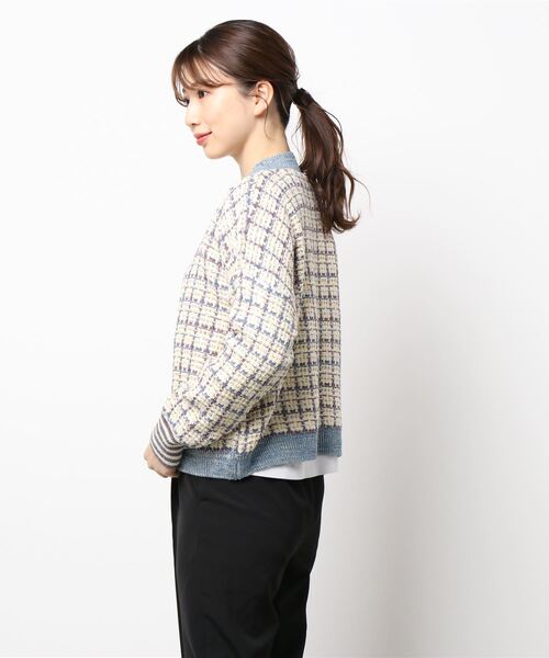 VIBGYOR Women（ヴィブジョー　ウィメン）の「【KOREA SELECT】カラフル ツイード Vネック カーディガン（カーディガン/ボレロ・レディース・ピンク/ブルー・FREE）」の6枚目の写真