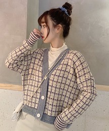 【KOREA SELECT】カラフル ツイード Vネック カーディガン