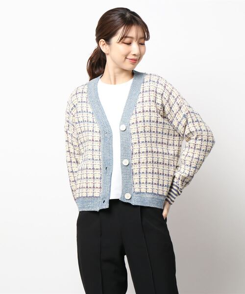 VIBGYOR Women（ヴィブジョー　ウィメン）の「【KOREA SELECT】カラフル ツイード Vネック カーディガン（カーディガン/ボレロ・レディース・ピンク/ブルー・FREE）」の9枚目の写真