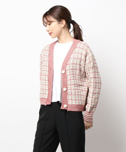 VIBGYOR Women（ヴィブジョー　ウィメン）の「【KOREA SELECT】カラフル ツイード Vネック カーディガン（カーディガン/ボレロ・レディース・ピンク/ブルー・FREE）」の12枚目の写真