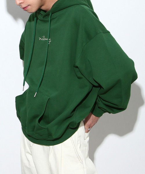 NILWAY（ニルウェイ）の「ファインコットン裏毛nilway筆記ロゴ刺繍ビッグパーカー（パーカー・メンズ・ブラック/オフホワイト/グリーン/チャコール・MEDIUM/LARGE）」の7枚目の写真