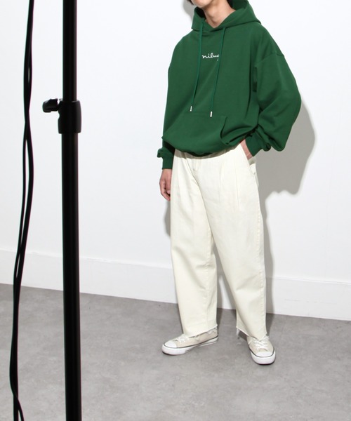 NILWAY（ニルウェイ）の「ファインコットン裏毛nilway筆記ロゴ刺繍ビッグパーカー（パーカー・メンズ・ブラック/オフホワイト/グリーン/チャコール・MEDIUM/LARGE）」の9枚目の写真
