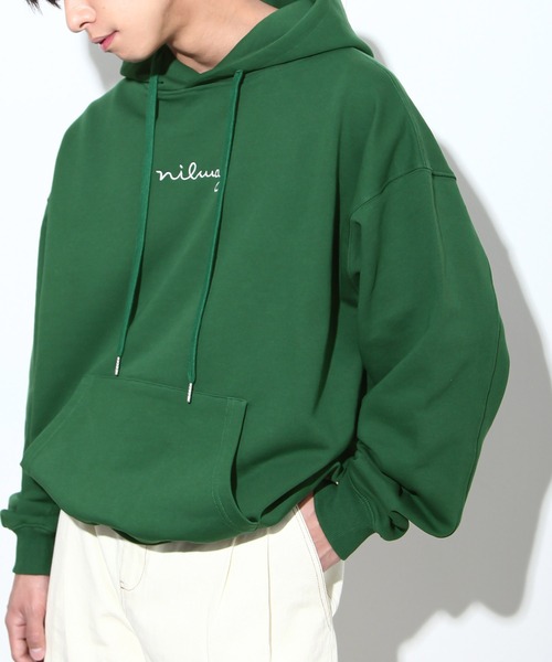 NILWAY（ニルウェイ）の「ファインコットン裏毛nilway筆記ロゴ刺繍ビッグパーカー（パーカー・メンズ・ブラック/オフホワイト/グリーン/チャコール・MEDIUM/LARGE）」の10枚目の写真