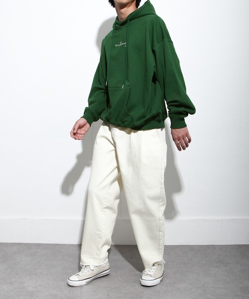 NILWAY（ニルウェイ）の「ファインコットン裏毛nilway筆記ロゴ刺繍ビッグパーカー（パーカー・メンズ・ブラック/オフホワイト/グリーン/チャコール・MEDIUM/LARGE）」の12枚目の写真