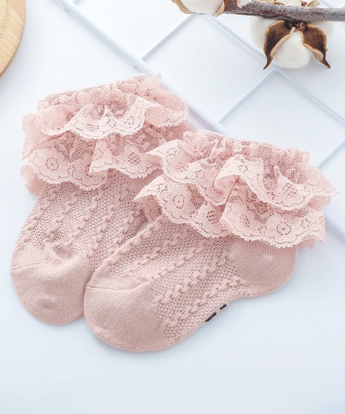 Anuenue（アヌエヌエ）の「キッズ レースフリルソックス（ソックス/靴下・キッズ・ホワイト/ブラウン/ピンク/イエロー/ブルー/ライトピンク・M/L）」の6枚目の写真