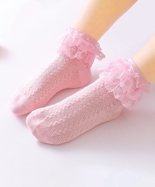 Anuenue（アヌエヌエ）の「キッズ レースフリルソックス（ソックス/靴下・キッズ・ホワイト/ブラウン/ピンク/イエロー/ブルー/ライトピンク・M/L）」の5枚目の写真