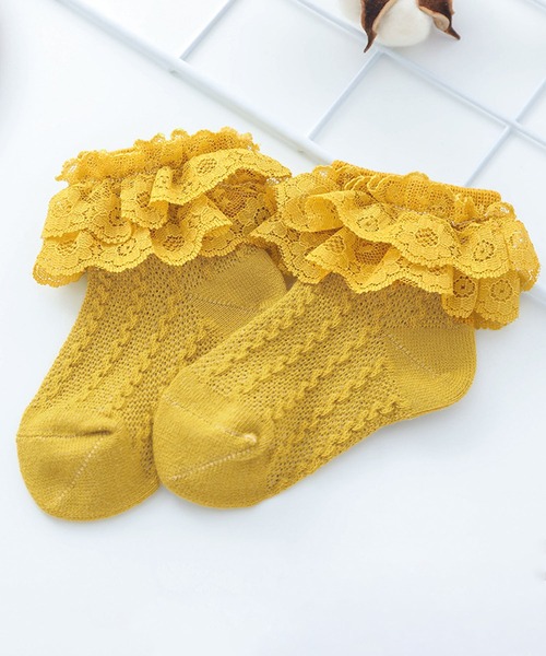 Anuenue（アヌエヌエ）の「キッズ レースフリルソックス（ソックス/靴下・キッズ・ホワイト/ブラウン/ピンク/イエロー/ブルー/ライトピンク・M/L）」の4枚目の写真