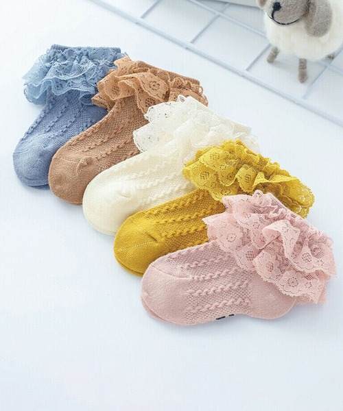 Anuenue（アヌエヌエ）の「キッズ レースフリルソックス（ソックス/靴下・キッズ・ホワイト/ブラウン/ピンク/イエロー/ブルー/ライトピンク・M/L）」の7枚目の写真