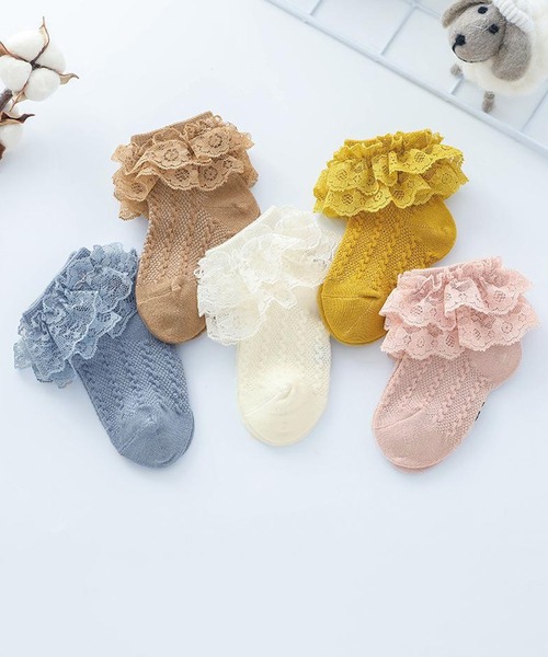 Anuenue（アヌエヌエ）の「キッズ レースフリルソックス（ソックス/靴下・キッズ・ホワイト/ブラウン/ピンク/イエロー/ブルー/ライトピンク・M/L）」の8枚目の写真
