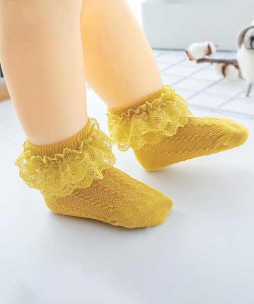 Anuenue（アヌエヌエ）の「キッズ レースフリルソックス（ソックス/靴下・キッズ・ホワイト/ブラウン/ピンク/イエロー/ブルー/ライトピンク・M/L）」の10枚目の写真