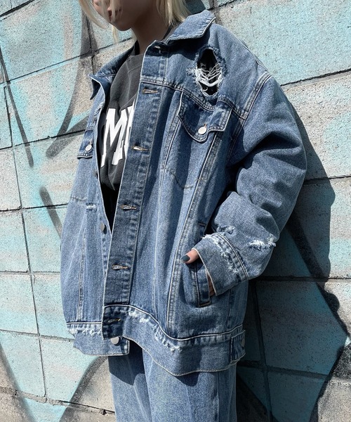 Figments（フィグメンツ）の「オーバーデニムジャケット（デニムジャケット・レディース・ブルー/ブラック・MEDIUM/SMALL）」の21枚目の写真