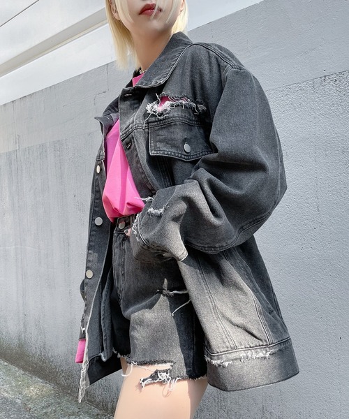 Figments（フィグメンツ）の「オーバーデニムジャケット（デニムジャケット・レディース・ブルー/ブラック・MEDIUM/SMALL）」の14枚目の写真