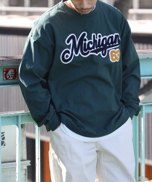 BACK NUMBER（バックナンバー）の「【BACK NUMBER】カレッジロンＴ（Tシャツ/カットソー・メンズ・ホワイト/ライトグレー/イエロー/グリーン/ネイビー/ブラック・L/M/S/XL）」の4枚目の写真