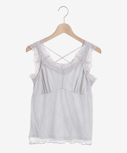 MAJESTIC LEGON（マジェスティックレゴン）の「レースクロスタンク（タンクトップ・レディース・ライトグレー/ブラック/ベージュ/オフホワイト・MEDIUM）」の3枚目の写真