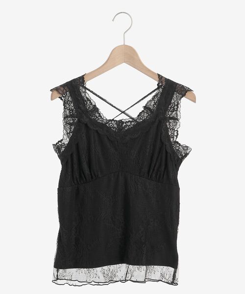 MAJESTIC LEGON（マジェスティックレゴン）の「レースクロスタンク（タンクトップ・レディース・ライトグレー/ブラック/ベージュ/オフホワイト・MEDIUM）」の2枚目の写真