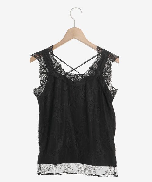 MAJESTIC LEGON（マジェスティックレゴン）の「レースクロスタンク（タンクトップ・レディース・ライトグレー/ブラック/ベージュ/オフホワイト・MEDIUM）」の5枚目の写真