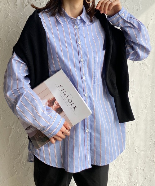 She's Closet(シーズクローゼット)の「レギュラーカラーマルチストライプ柄ブロードビッグシャツ(シャツ/ブラウス・レディース・サックスブルー/イエロー/ミント・FREE)」の1枚目の写真