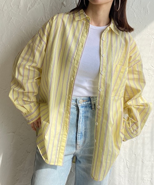 She's Closet(シーズクローゼット)の「レギュラーカラーマルチストライプ柄ブロードビッグシャツ(シャツ/ブラウス・レディース・サックスブルー/イエロー/ミント・FREE)」の3枚目の写真