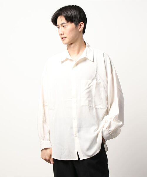 おしゃれスタ（オシャレスタ）の「ポリエステルムジバルーンスリーブシャツ(IR)（シャツ/ブラウス・メンズ・ホワイト/サックスブルー/グリーン/モカ/ブラック/グレイッシュベージュ・L/XL/M）」の21枚目の写真