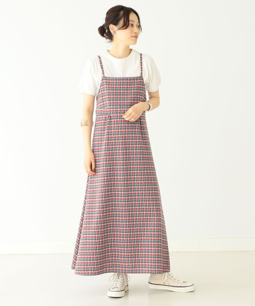 BEAMS BOY（ビームスボーイ）の「BEAMS BOY / ギンガム ジャカード キャミ ワンピース（ワンピース・レディース・ブラック/サックスブルー・FREE）」の12枚目の写真