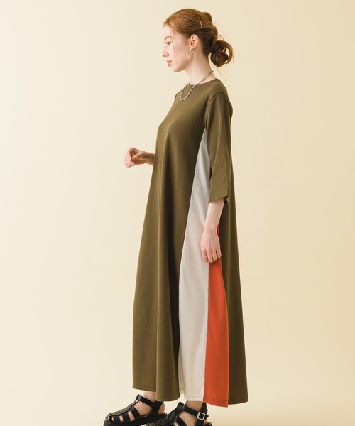 ROSIEE（ロージー）の「ROSIEE ワッフル素材脇配色ワンピース（ワンピース・レディース・ブラック/カーキ・FREE）」の10枚目の写真