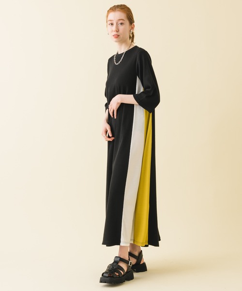 ROSIEE（ロージー）の「ROSIEE ワッフル素材脇配色ワンピース（ワンピース・レディース・ブラック/カーキ・FREE）」の9枚目の写真