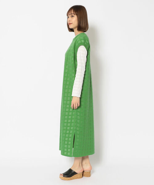 EACH.(イーチ)の「EACH(イーチ) PLAID KNIT ONE PIECE(ワンピース・レディース・グリーン/ブラック・FREE)」の4枚目の写真
