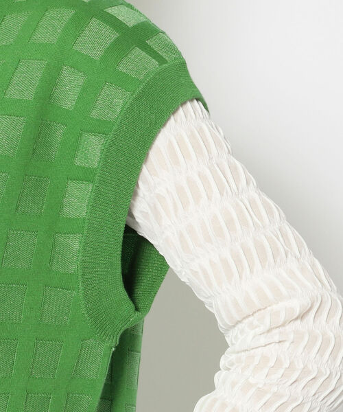 EACH.(イーチ)の「EACH(イーチ) PLAID KNIT ONE PIECE(ワンピース・レディース・グリーン/ブラック・FREE)」の6枚目の写真