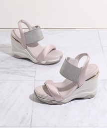 ダイアナプラス　サテンウエッジサンダル プラスダイアナ ＋diana ハイウェッジ サテン×メタリックゴム