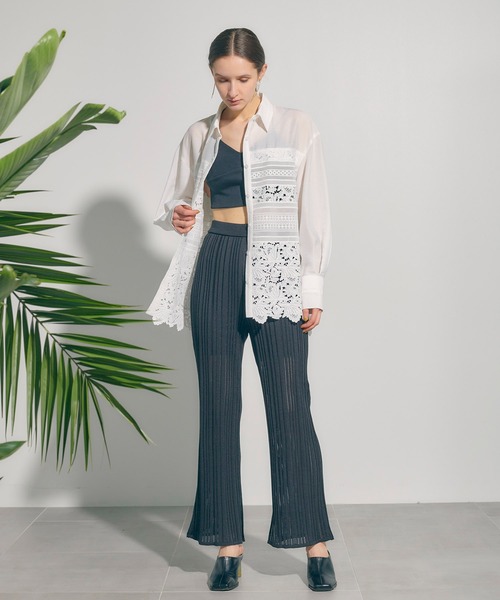 PUBLIC TOKYO（パブリックトウキョウ）の「ストライプメッシュニットパンツ（その他パンツ・レディース・ブラック/ベージュ・FREE）」の7枚目の写真