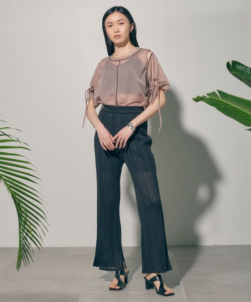 PUBLIC TOKYO（パブリックトウキョウ）の「ストライプメッシュニットパンツ（その他パンツ・レディース・ブラック/ベージュ・FREE）」の6枚目の写真