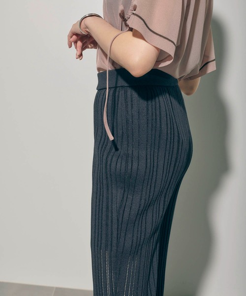 PUBLIC TOKYO（パブリックトウキョウ）の「ストライプメッシュニットパンツ（その他パンツ・レディース・ブラック/ベージュ・FREE）」の8枚目の写真