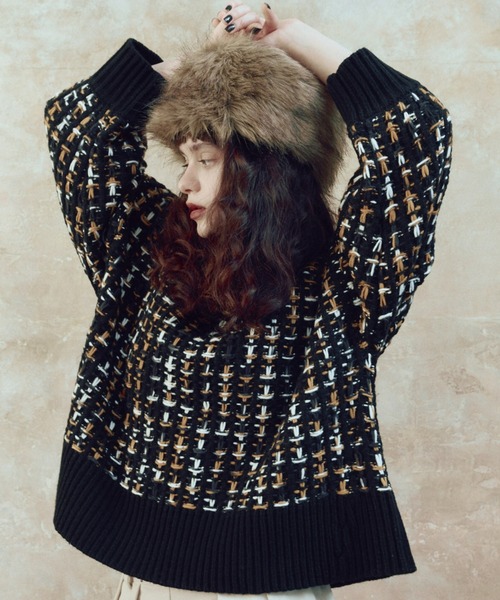 manana suerte（マニャーナスエルテ）の「ツイードニット（ニット/セーター・レディース・その他1/ブラック/オフホワイト/ボルドー・FREE）」の4枚目の写真