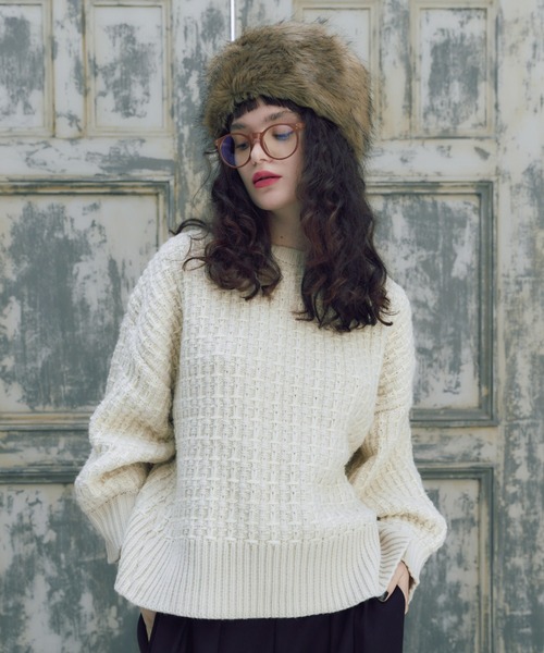 manana suerte（マニャーナスエルテ）の「ツイードニット（ニット/セーター・レディース・その他1/ブラック/オフホワイト/ボルドー・FREE）」の2枚目の写真