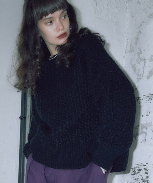 manana suerte（マニャーナスエルテ）の「ツイードニット（ニット/セーター・レディース・その他1/ブラック/オフホワイト/ボルドー・FREE）」の12枚目の写真